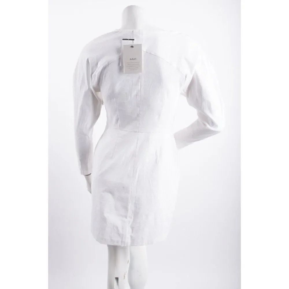 A.L.C. Womans Aila Gesso Dress Size 4 White V-Neck Puff Sleeve Linen Blend NWT - Picture 5 of 6